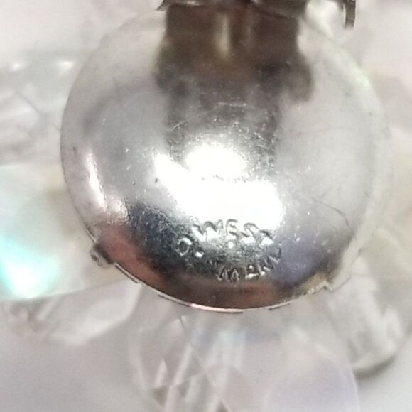 Vintage Beaded Cluster Flower Clip On Earrings, West Germany, Clear Faux Pearl - Picture 4 of 7